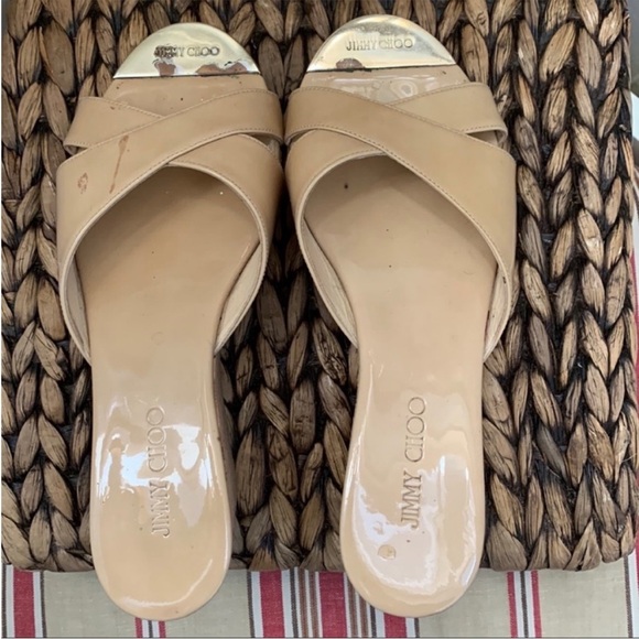 Jimmy Choo Prima Patent Leather Cork Wedge Sandal in Nude - Picture 13 of 15